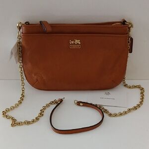 Coach Brown Leather Crossbody / Clutch Bag with Removable Gold Chain Strap. NWT
